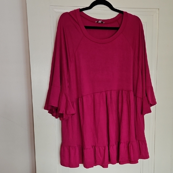 White Birch Magenta Pink, Ruffle Sleeve, Peplum Top, Sz 1X - Picture 1 of 6